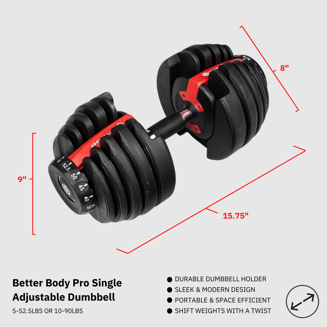 Better Body Pro Single Dumbbell | 5-52.5lbs OR 10-90lbs Footprint