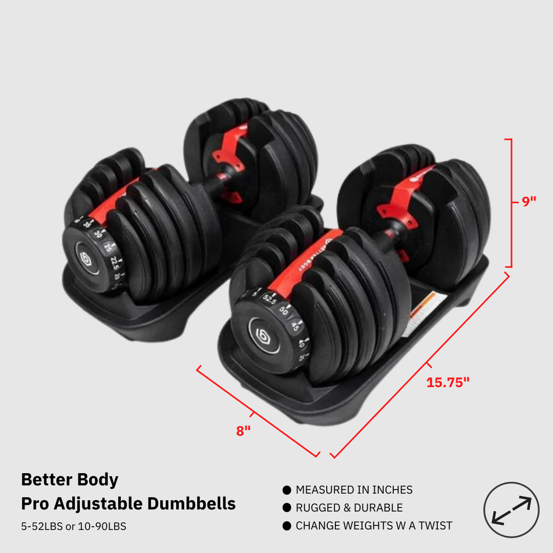 Better Body Pro Adjustable Dumbbell & Rack Bundle Footprint