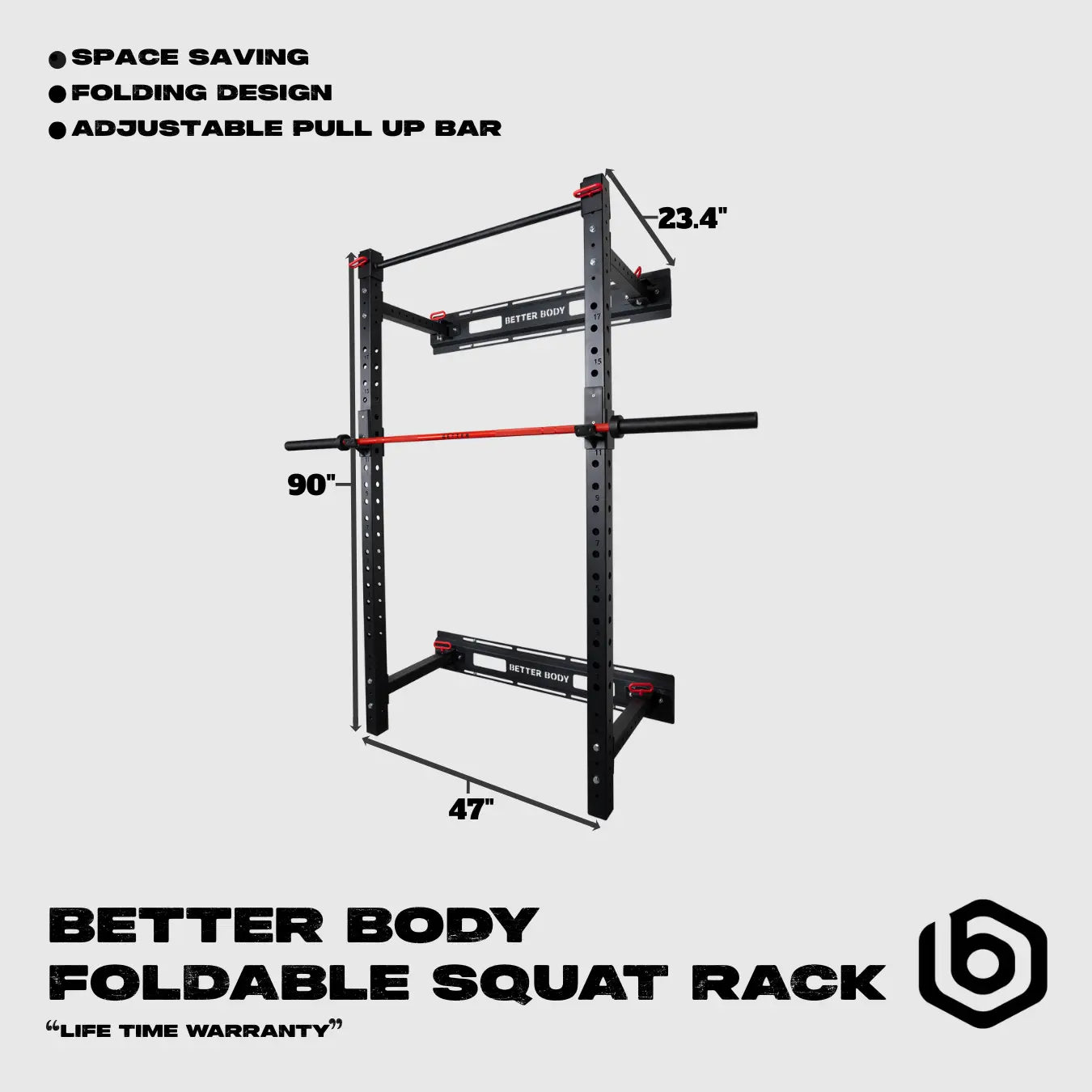 Better Body Foldable Squat Rack with Pull Up Bar Footprint
