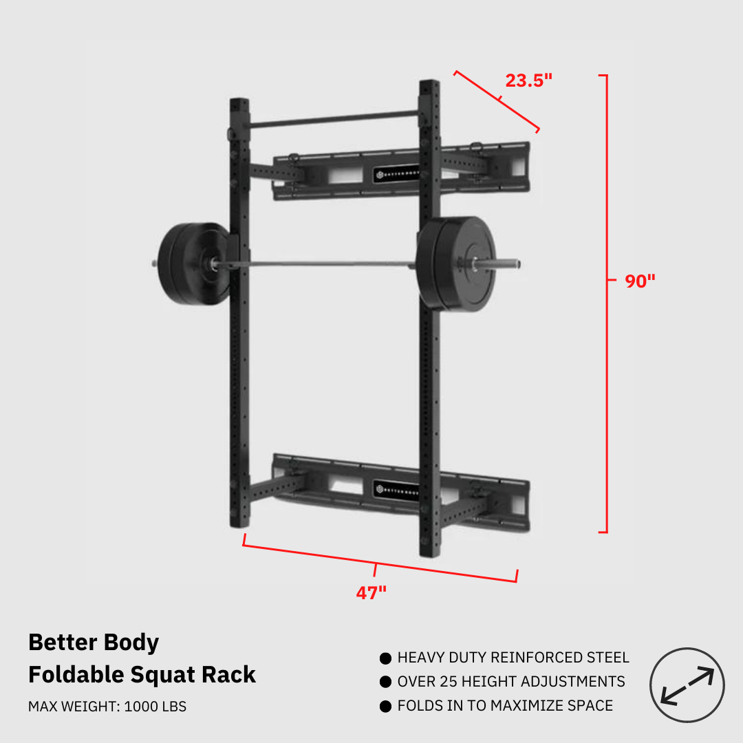 Better Body Foldable Squat Rack with Pull Up Bar Footprint