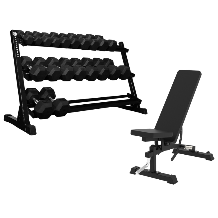 Better Body Rubber Hex Dumbbell Set & Bench Bundle