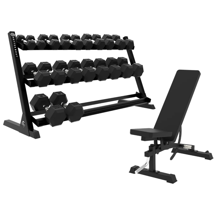 Better Body Rubber Hex Dumbbell Set & Bench Bundle