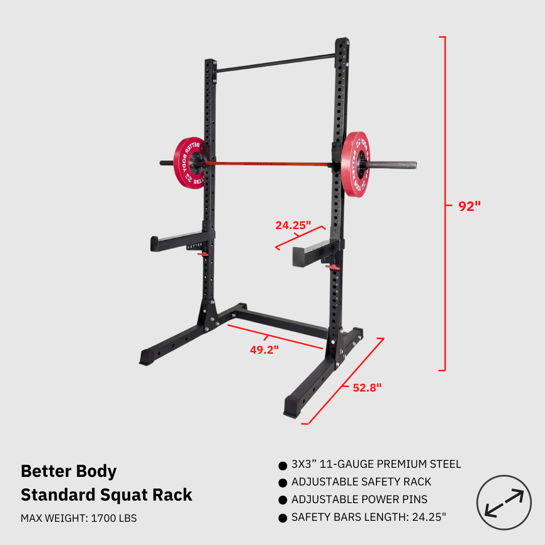 Better Body Power Bundle with Squat Rack | 10-45lbs Bumper Plates Footprint